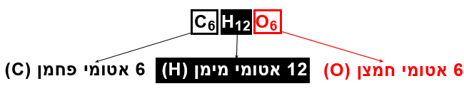 הרכב של תרכובות: 6 אטומי פחמן, 12 אטומי מימן, 6 אטומי חמצן